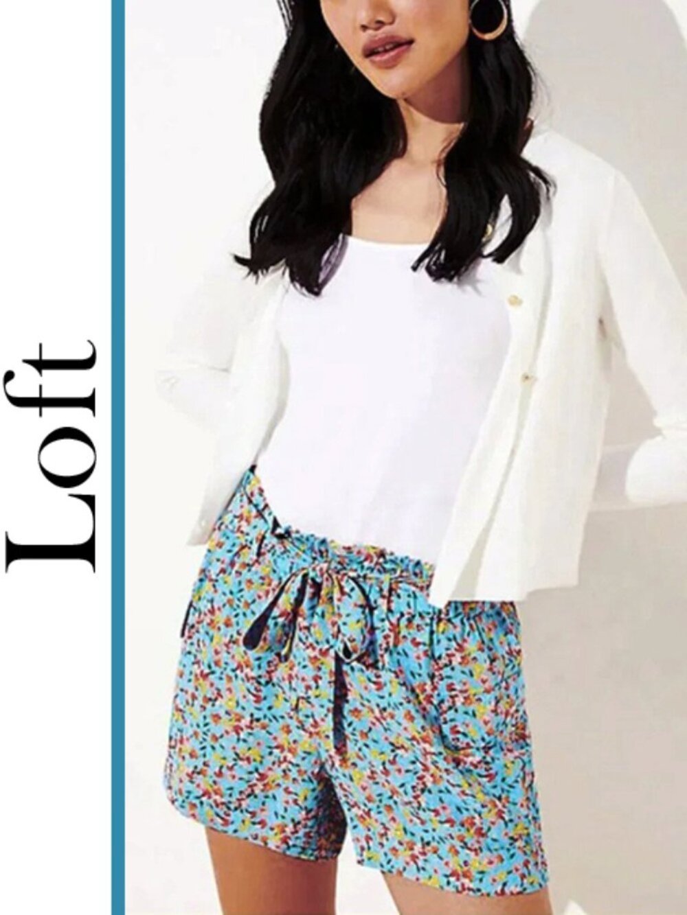 Loft | Summer Floral Paperbag Waist Cargo Shorts